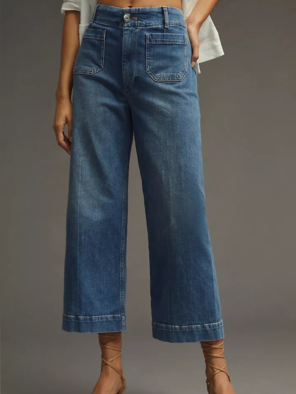 Anthropologie Pilcro The Skipper Wide Leg Patch Pocket Jeans Cropped Denim 25 P
